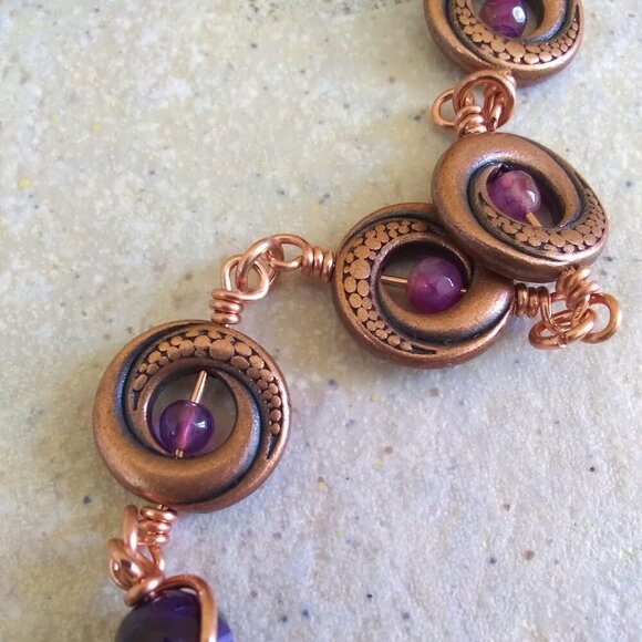 The Color Purple! One-of-a-kind Handmade & Wire Wrapped Butterfly Bead Bracelet - Picture 10 of 13